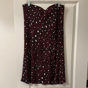LOFT Animal Print A-Line Skirt in Burgundy and Black